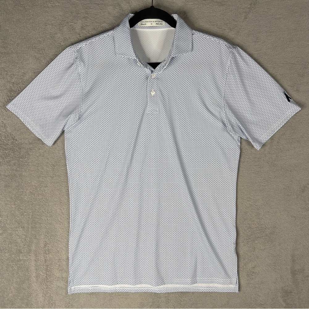 Holderness & Bourne The Duncan Golf Polo Shirt Men's Medium White Navy Dart Logo